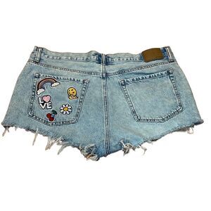Aeropostale Boyfriend Short, High Waisted, blue, Hippie Patches, flower, 14